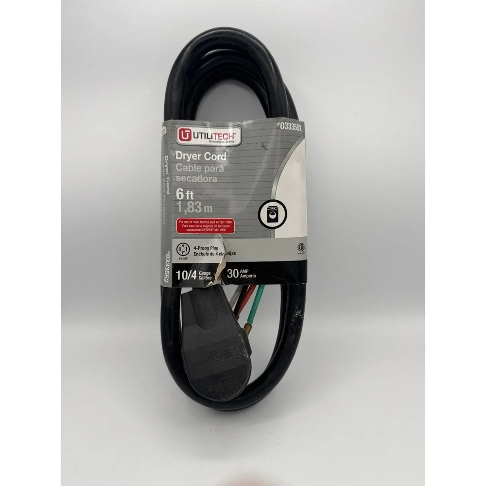 Utilitech Dryer Cord 6 ft 4 Prong Plug 10/4 Gauge 30 AMP 0333552